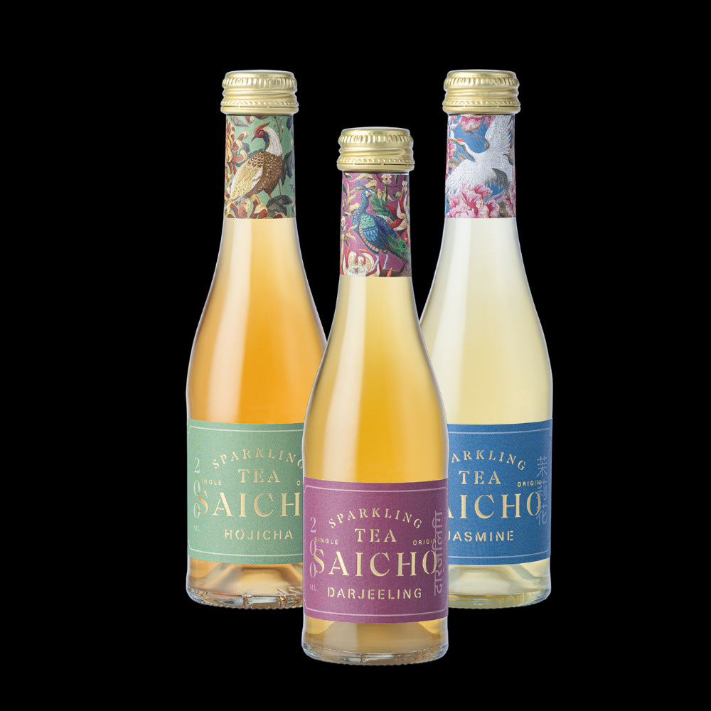 saicho mini colection of non alcoholic sparkling tea, hk.saichodrinks.com